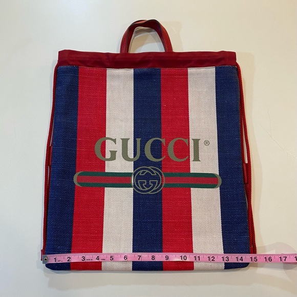 Gucci Striped Canvas Drawstring Backpack Bag - Picture 10 of 12